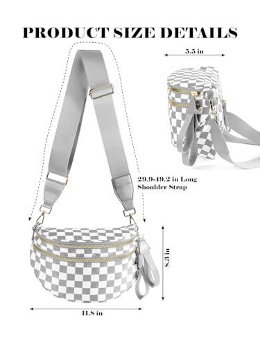 Image of Black and White Checkered Crossbody Bag Bum Bag for Women,Spacious Checkered Purse Fanny Packs Belt Bag