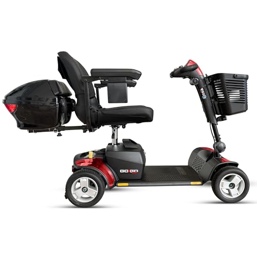 Pride Mobility Go Go Sport + Accessories, Electric 4 Wheel Mobility Scooter for Adults, 18 AH Battery, 325 Wt Capacity, LED Headlight, Red and Blue Inserts, Portable, Service Warranty