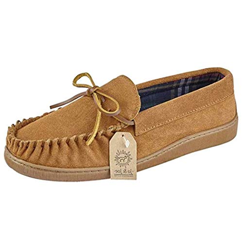 Jo & Joe Chaussons style mocassins anglais pour homme, en daim véritable - Pointure 40,5 à 47 - Marron - peau, 41.5