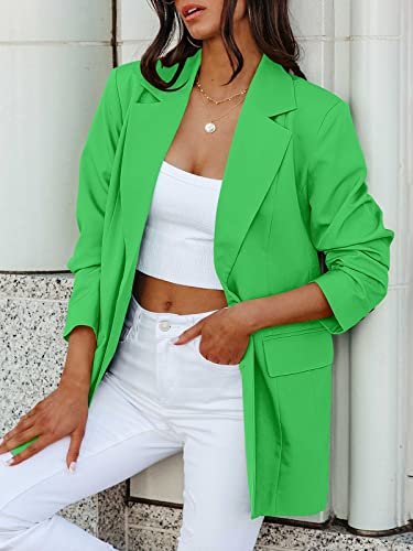 Anrabess Women's Casual Button Long Sleeve Lapel Open Front Pad Shoulder Oversized Office Blazer Jacket Work Suit 638Lvse-S Green #TOP3