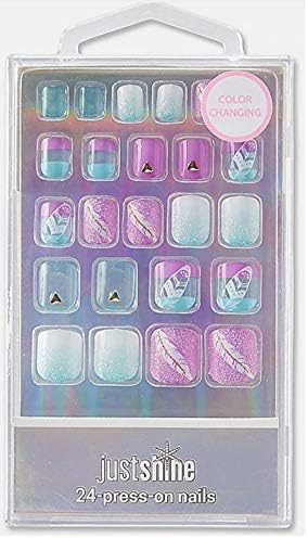 Justice Shine Feather Color Changing Press on Nails 24 Pc