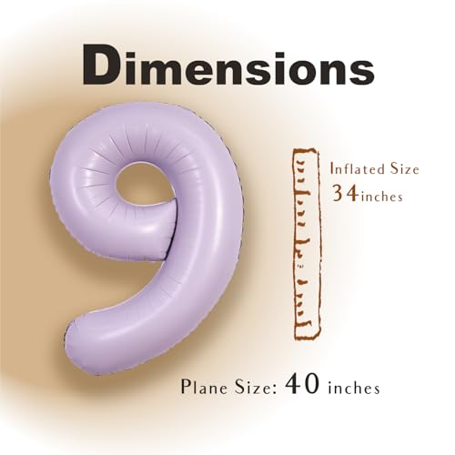 Image of SUWEN 40 Inch Light Purple Large 9 Balloon Number Big Foil Helium Lavender Number Balloons Huge Mylar 0-9 Giant Jumbo Happy 9th Birthday Party Anniversary Decorations