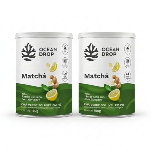 Kit 2 Matchá Chá Verde em Pó Ocean Drop Limão e Gengibre