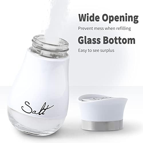 Lonffery Salt and Pepper Shakers Set - Salt Containers for Gifts, Kitchen Decor, Home, RV, Camp, BBQ, 4 oz Farmhouse Spice Dispenser with Glass Bottom, Black and White, Set of 2 — view 3