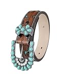 GORGLITTER Women's Turquoise Belt Leather Western Belts Embossed Waist Country Belts for Jeans Pants Brown suit waist size:33.5-37.4'
