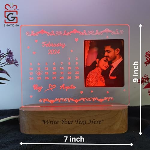Image of Personalized Calendar LED Photo Lamp - Custom Date Night Light with Photo, Names & Special Day Highlight - Anniversary, Wedding, Valentine Gift for Couples Brother Sister