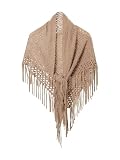 GORGLITTER Women's Wrap Crochet Shawl Poncho Fringe Lightweight Cardigan Sweater Scarf Western Hollow Out Shrug Khaki One-Size