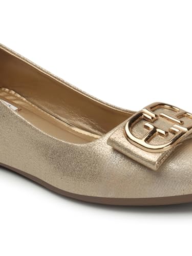 Image of ELLE Women's Wedge Heel Slip-On Bellies with Statement Buckle