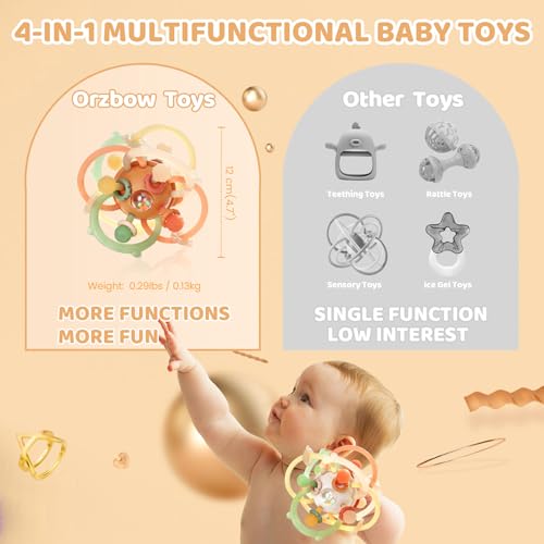 Image of Baby Rattle Ball Teething Toys for 0 3 6 9 12 18 Months Boys Girls, Brown