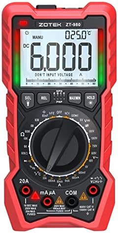 ZOTEK ZT-980 Digital Multimeter Tester True RMS 6000 Counts High Precision Display NCV,Measures Voltage Current Resistance Capacitance Frequency Duty Cycle,Tests Diodes Transistors.