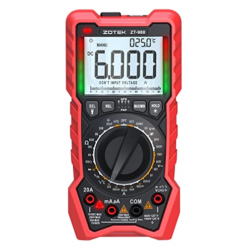 Zotek Zt-980 Digital Multimeter Tester True Rms 6000 Counts High Precision Display Ncv,Measures Voltage Current Resistance Capacitance Frequency Duty Cycle,Tests Diodes Transistors. #TOP1