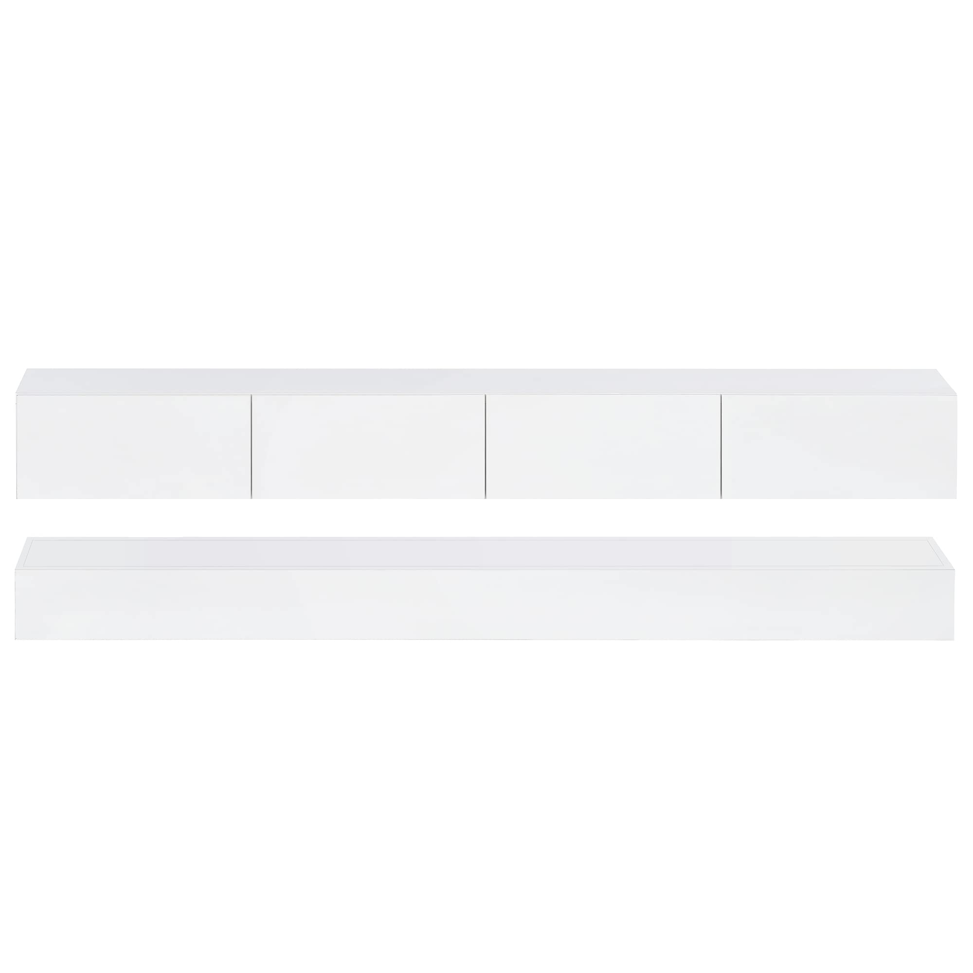 Mueble bajo LED para TV de pared, 130 x 33 x 15 cm, mueble de TV con 2 armarios y 4 cajones grandes, armario de pared para televisores de hasta 55 pulgadas, color blanco, 130 x 33 x 15 cm