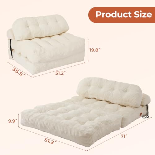 Image of Folding Sofa Bed, Convertible Sleeper Chair with Back Support and Pillow