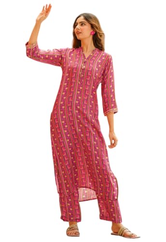 Ensemble kurta imprimé rose en viscose pour femme vêtement traditionnel taille 42
