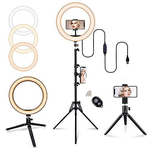 Ring Light with Stand and Phone Holder, Selfie Ring Lights, 10" Light Ring with Stand, Dimmable Ringlight, Circle Light for Video Recording＆Live Streaming, Compatible with Phones, Cameras and Webcams
