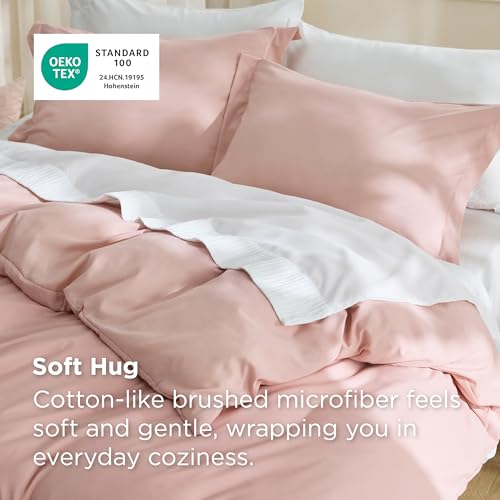 Image of Bedsure Duvet Cover Queen Size, 3Pcs Double Brushed Bedding Set, Blush Pink | For Kids & Adults, 90 inchx90 inch Comforter Cover, Hotel Luxury, All Season, Breathable, Easy Care, Lightweight, Zipper Closure