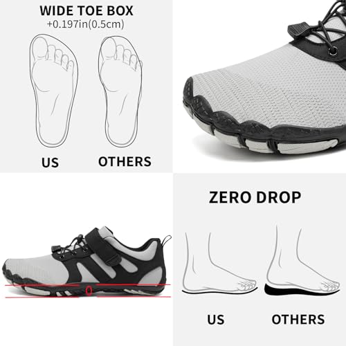 Grand Attack Barefoot Shoes Men Wide Toe Box Zero Drop Men's Trail Running Cross-Trainer Wrestling Boxing Weightlifting Walking Shoes Black Grey Size 94