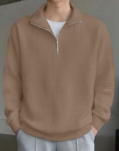 Image of KAJARU Men's Textured Half-Zip Short Sleeve Sweatshirt - Casual Summer Pullover Top