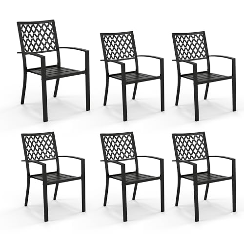 Image of PHI VILLA Stackable Patio Dining Chairs Set of 6, Wrought Iron, Black | All-Weather, 25 inchD x 23 inchW x 35 inchH, Supports 300 lb, For Deck, Perfect for patio,porch,deck,