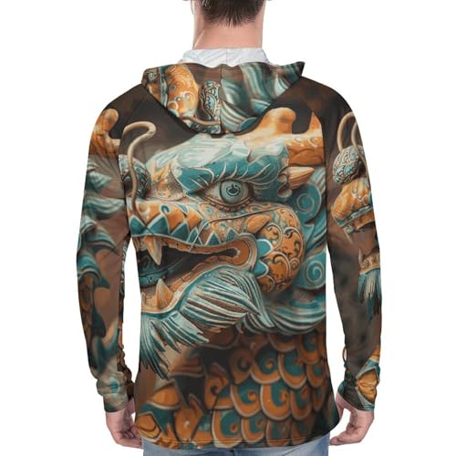 Men's Sun Shirts UPF 50+ Rash Guard Long Sleeve Sun Protection Hoodie Ancient Chinese Dragon Lightweight Shirt S White3