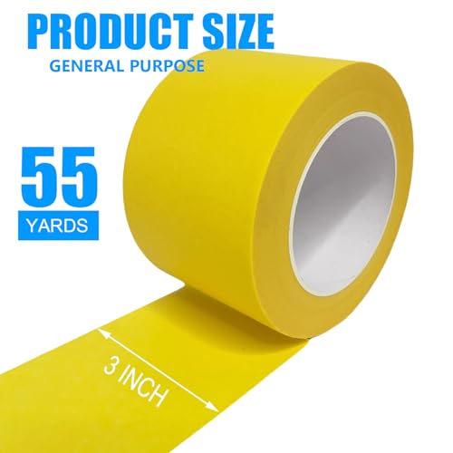 Image of Wide Masking Tape, Yellow Painters Tape, 3 Inch x 55 Yards | Multi-Purpose for Painting, Building, Labeling, Edge Finishing & DIY Projects