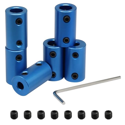 suiwotin 6pcs 5mm to 8mm Bore Rigid Shaft Coupler - Aluminum Alloy Coupling Connector for Motor, 3D Printer & DIY Projects (Blue)