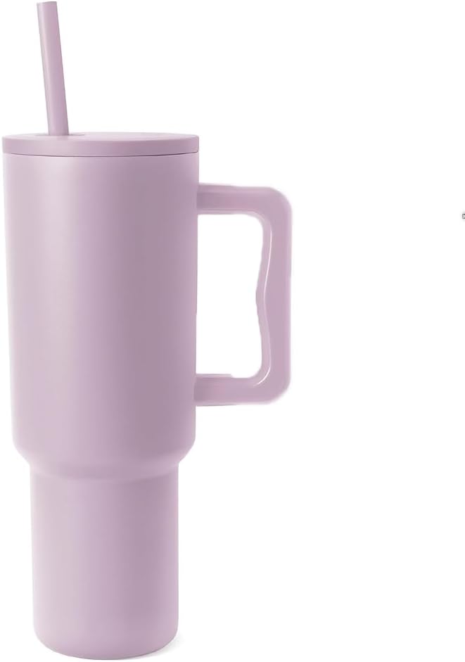 Modern 40 oz Tumbler with Handle and Straw Lid | Insulated Cup Reusable Stainless Steel Water Bottle Travel Mug Cupholder Friendly | Gifts for Women Him Her (Lavender Mist, 40 OZ)