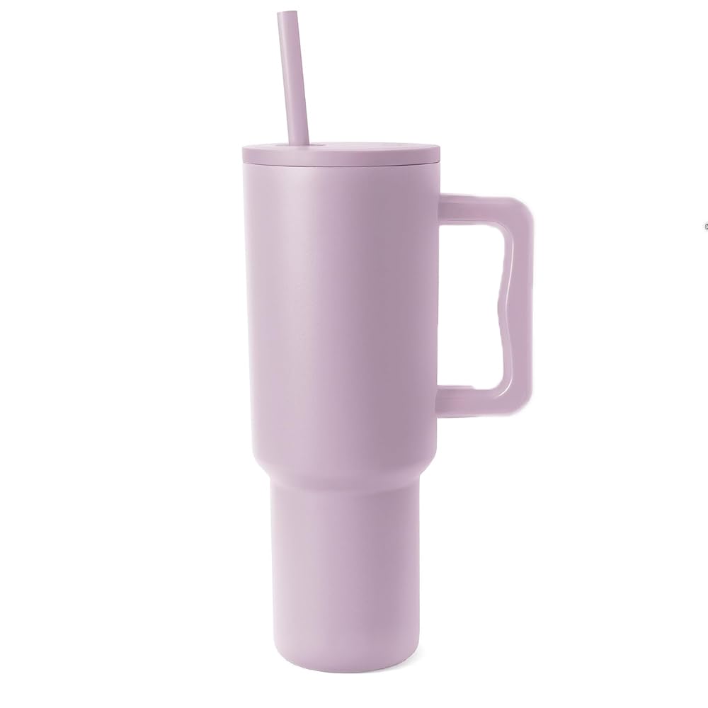Modern 40 oz Tumbler with Handle and Straw Lid | Insulated Cup Reusable Stainless Steel Water Bottle Travel Mug Cupholder Friendly | Gifts for Women Him Her (Lavender Mist, 40 OZ)