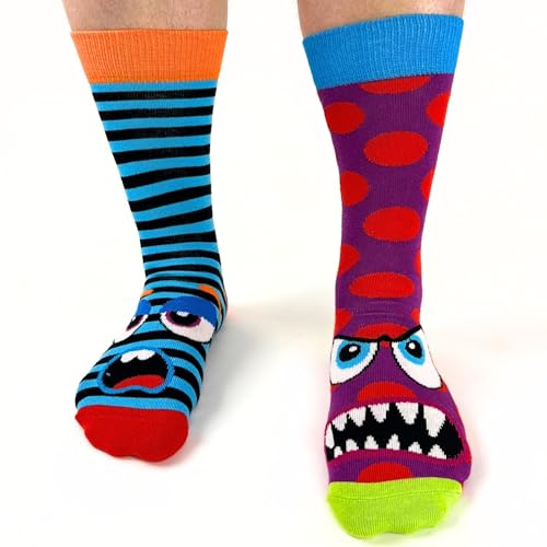 United Oddsocks The Grump Heads Gift Box – 6 Cranky Mix & Match Odd Socks for Men – UK 6–11, EUR 39–46, US 7–12 – Colourful Monster-Themed Novelty Socks – Fun Gift for Birthdays, Christmas & More