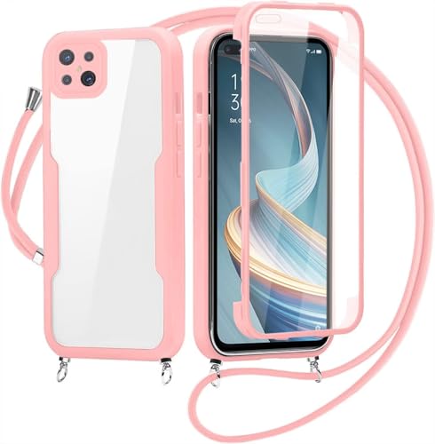 FERLAN Funda para OPPO Reno4 Z 5G/OPPO A92S con Cuerda, Carcasa Transparente Silicona Colgar Collar Correa de Cuello Cadena Cordón para OPPO Reno4 Z 5G/OPPO A92S Fundas,Rosa