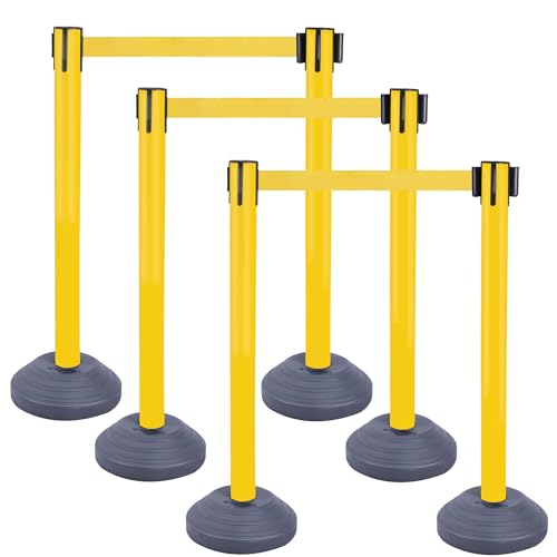 OangeStar 6 Packs Crowd Control Stanchions w/10ft Retractable Belt, Crowd Control Barriers Set w/Water Filled Base, Ideal for High Traffic Areas, Yellow
