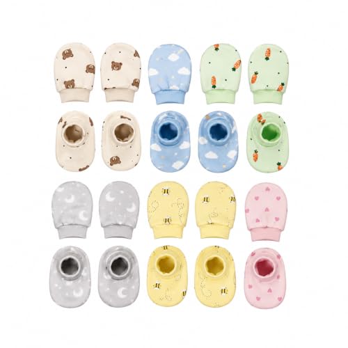 Image of Mittens & Booties for Newborn Baby (0-6 Months) Pack of 4 Pairs | Soft Cotton Gloves with Gentle Elastic Wristband | Anti Scratch Mittens & Booties Set | Multicolor