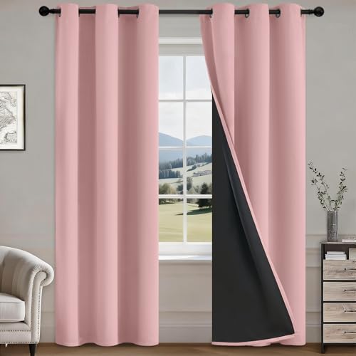 Image of COSVIYA 100% Peach Pink Blackout Curtains for Living Room 84 Inches Length