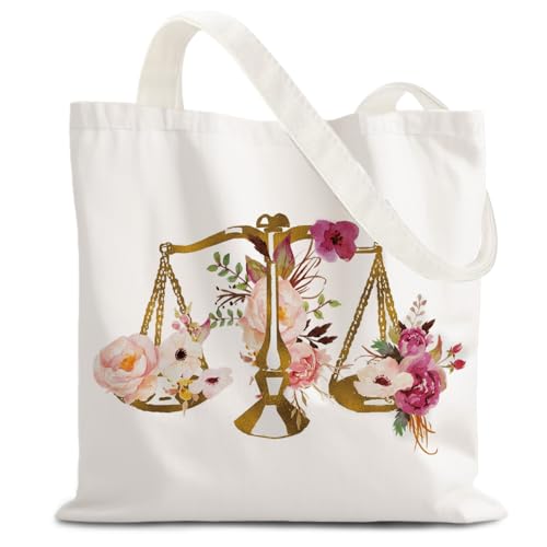 LZYRF Lawyer Attorney Gifts for Women Tote Bag, Law Graduation Gifts Canvas Tote Bags for Women, Floral Scales of Justice Reusable Grocery Shopping Bag