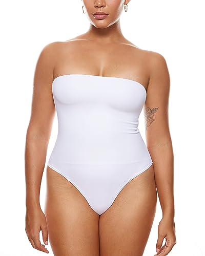 Image of INLYRIC Women's Natrelax Sexy Strapless Bodysuit Thong Tube Top Off The Shoulder One Piece Leotard
