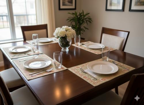 Image of Brocade Silk Placemats for Dinning Table 12 x 18 Inches Hand Embroidered, Set of 6 Decorative Placemats for Home (White)