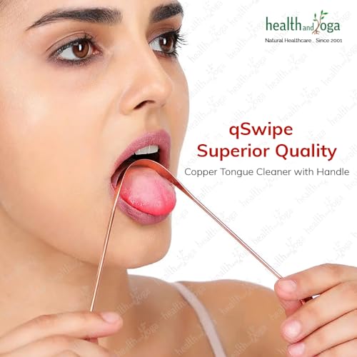 Image of HealthAndYoga Pure Copper Tongue Cleaner | Ayurvedic Tongue Scraper for Adults | Natural Oral Care for Bad Breath | qSwipe | Pack of 1