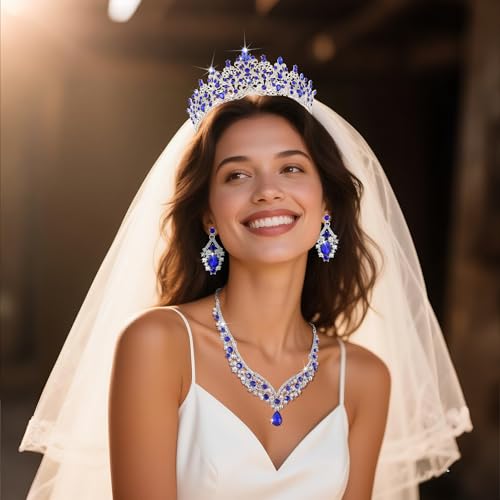 Kamirola Tiaras and Crowns for Women,Tiaras Earrings Necklace, Crystal Bridal Jewelry Set, Costume Party Halloween Prom Pageant Jewelry for Women TR803