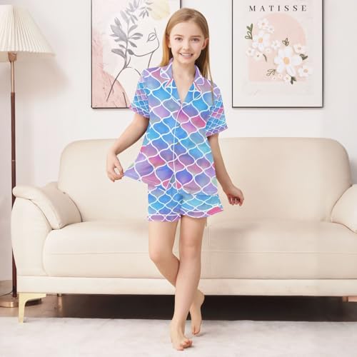 senya Fish Scale Satin Summer Pajama Sets Silk Short Sleeve Button Down Sleepwear4