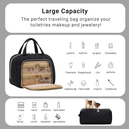 MAXTOP Large Make Up Bags for Women Girls,2Pcs Cosmetic Bag with Jewelry Storage Compartment and Handle,Quilted Makeup Bag,Travel Toiletry Bag for Travel Essentials Make Up Organizer Bag3