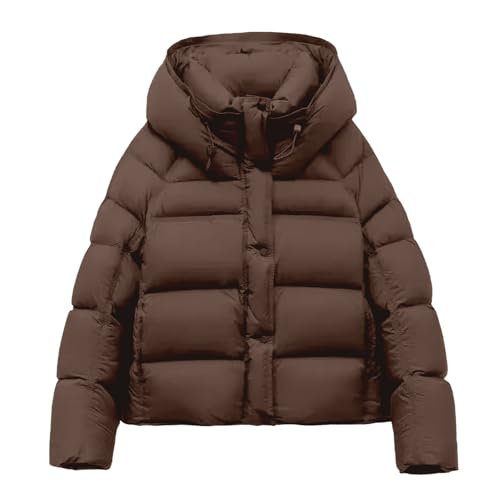 Gefomuofe Giacca da donna in piuma calda, impermeabile, trapuntata con cappuccio, tinta unita, zip, a maniche lunghe, parka invernale, giacca per la mezza stagione con tasche, giacca invernale