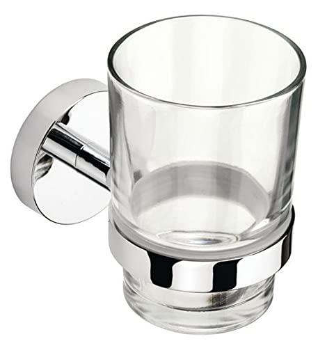 Croydex Nabis Elixir Wall Mounted Chrome & Glass Tumbler and Toothbrush Holder for Bathroom, Bedroom & Shower