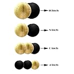 ZOOYOO 10pcs Paper Lanterns,Black Gold Round Hanging Paper Lanterns Decorations for Graduation,Anniversary,New Year,Farewell,Retirement,Birthday Party,Graden Decor - Image 2