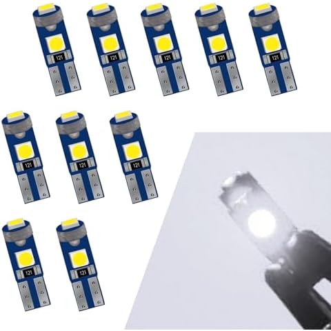 Ajxn 10 PCS Car LED Instrument Light, T5 3030 3SMD Wedge Bulb Instrument Cluster Indicator Light, 74 37 27 17 2721 Bulb Soft Beam Canbus Error-free, Universal for Most Cars Accessories (White) Cover