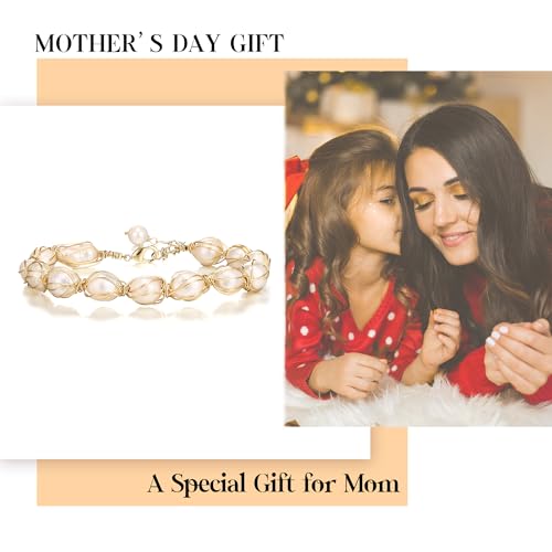 EVER FAITH Elegant Pearl Bracelet 18K Gold Vintage Freshwater Pearls Wrapped Silk Handmade Adjustable Charm Bracelets Dainty Wedding Bridal Jewelry for Women4