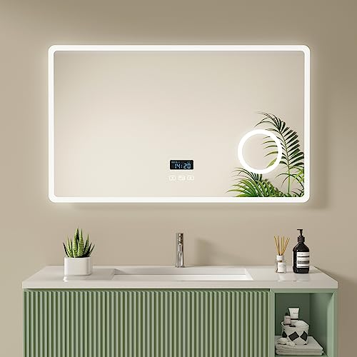 LED Wandspiegel Badspiegel Badezimmerspiegel Drei Farben Dimmbar Bluetooth Uhr 80x60cm 92045115