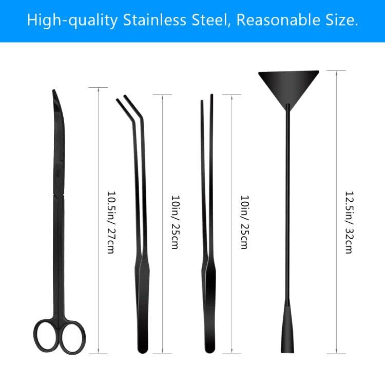 Liveek Aquarium Aquascape Tools Kit, 4 in 1 Anti-Rust Aquatic Plant Aquascaping Tool Stainless Steel Black Tweezers… - Image 3
