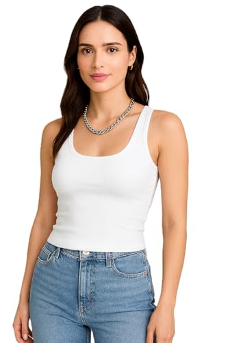 Image of 95% Cotton, 5% Lycra Women's and Girls Solid Ribbed Square Neck Tank Top | Tanktop for Women | Sleeveless Top | Crop Tanktop | Ribbed Tank Top