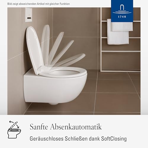Villeroy & Boch WC-Sitz O.novo - Toilettendeckel Weiß glänzend mit Absenkautomatik - Abnehmbarer, bruchsicherer Toilettensitz aus Duroplast - Eleganter, ovaler Klodeckel - Original Ersatzteil