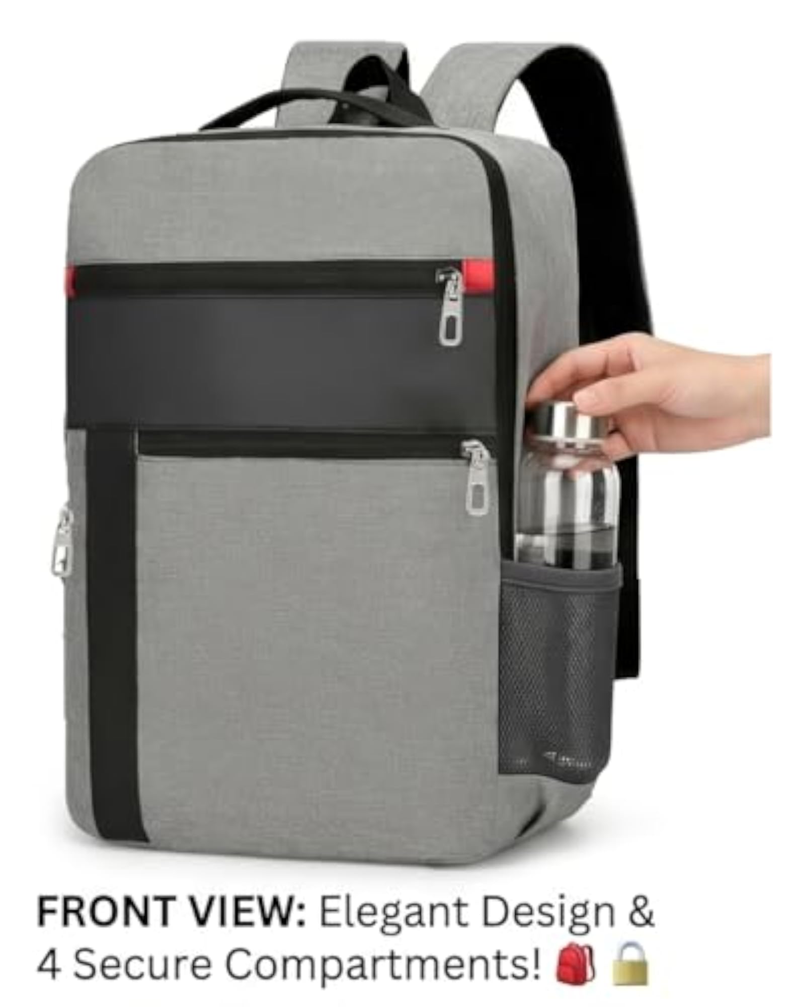 Premium 15.6 Inch Laptop Backpack, Grey Fabric with Black Leather